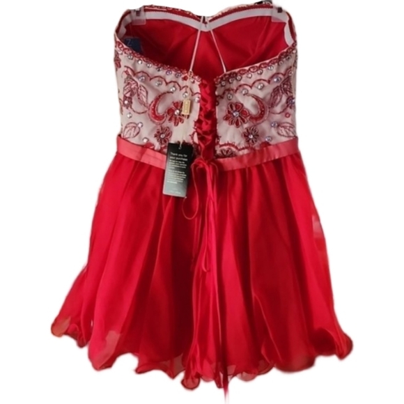 NWT Narianna Prom Illusion Embellished Red Mini Dress‎ Jr XL - Picture 4 of 7